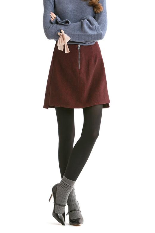 LILY 酒红色羊呢短裙 357 商品图0