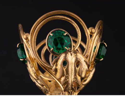 独角鹿西洋古董母贝手柄Pomponne黄铜合金雕花嵌绿色琉璃捧花棒 商品图2