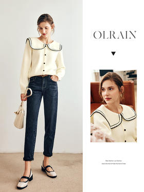OLrain欧芮儿法式海军领毛衣女秋冬2022年新款时尚奶fufu针织上衣