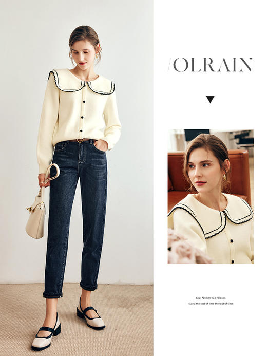 OLrain欧芮儿法式海军领毛衣女秋冬2022年新款时尚奶fufu针织上衣 商品图0