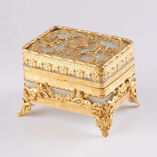 独角鹿西洋古董摆件新艺术主义风格铜鎏金水晶雕花首饰盒珍宝盒 商品图0