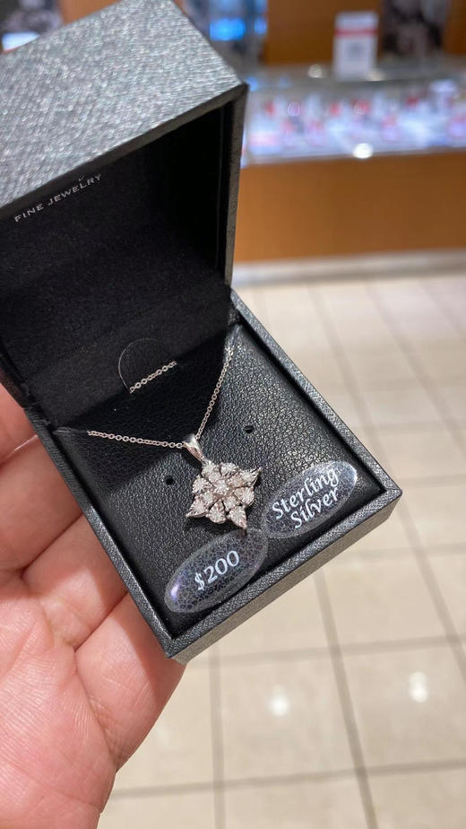 梅西百货商场自有品牌，真钻石💎雪花❄️项链和耳钉，纯银配件 商品图1