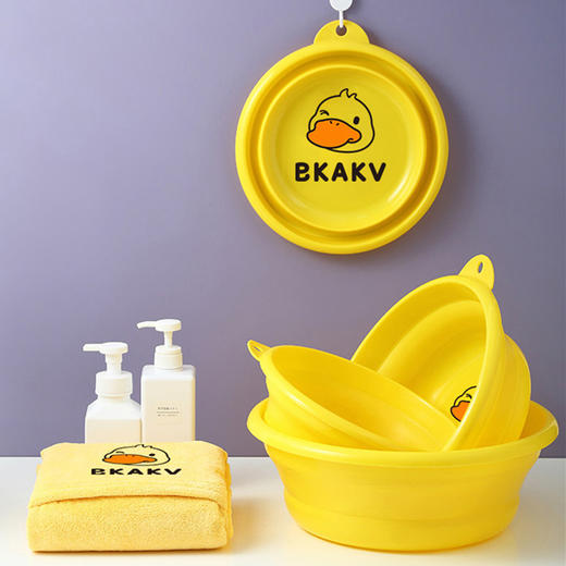 「三款尺寸！黄鸭折叠脸盆」壁挂式伸缩洗脸盆 居家日用塑料洗衣盆婴儿洗漱洗脚盆清洁工具 商品图1