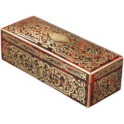 独角鹿西洋古董19世纪法国出品布勒镶嵌良苕纹饰紫檀木珍宝盒 商品图4