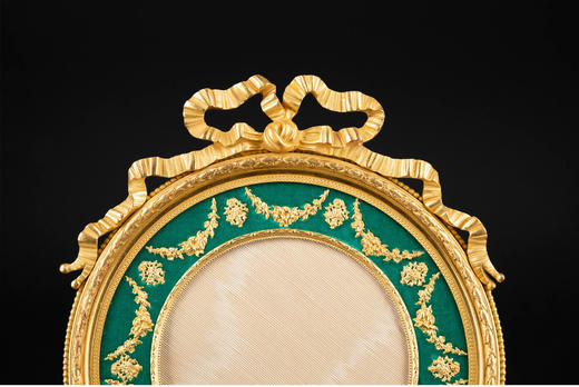 独角鹿西洋古董法国路易十六风铜鎏金浮雕镶嵌绿色天鹅绒圆形相框 商品图2