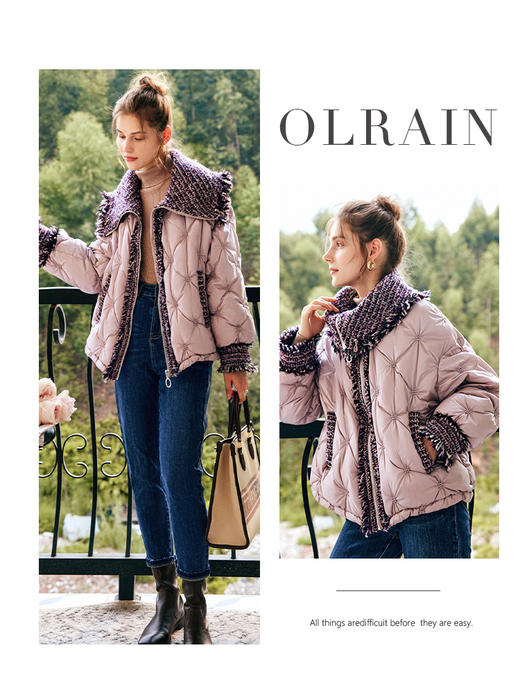 OLrain欧芮儿法式香芋紫短款羽绒服女冬季2022新款小香风翻领外套 商品图0