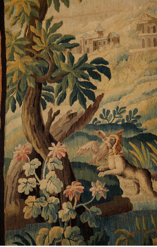 独角鹿西洋古董法国奥布松织造工坊溪水潺潺主题大型羊毛丝绸挂毯 商品图2