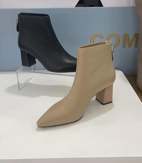 2楼康莉COMELY女鞋2022冬季新款尖头后拉链简约女短靴
