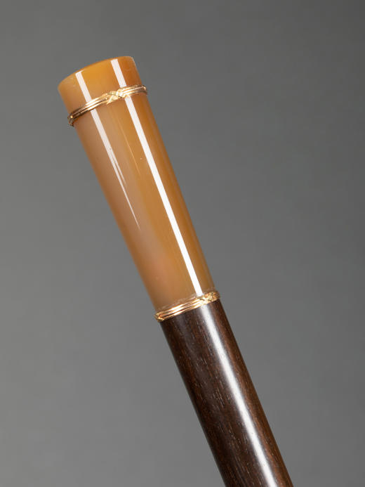 独角鹿西洋古董法国玛瑙杖柄黄金精雕杖圈修饰乌木杖身古董手杖 商品图0