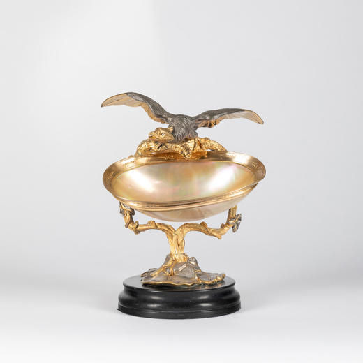 独角鹿西洋古董雄鹰黑色大理石底座铜鎏金铜鎏银镶嵌母贝置物盒 商品图0
