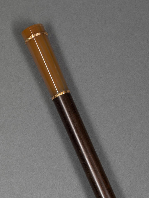 独角鹿西洋古董法国玛瑙杖柄黄金精雕杖圈修饰乌木杖身古董手杖 商品图2