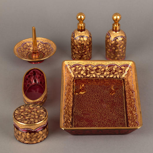 独角鹿西洋古董摆件法国巴卡拉水晶鎏金盘子罐子香水瓶套装礼盒 商品图4