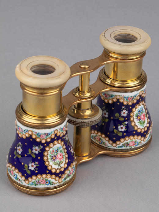 独角鹿西洋古董法国出品铜鎏金繁花盛放主题手绘珐琅剧院望远镜 商品图3