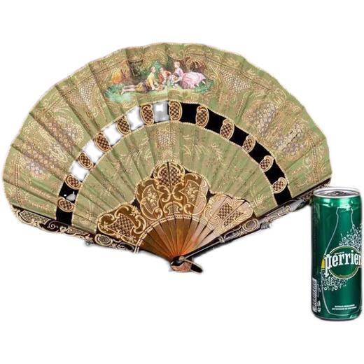 独角鹿西洋古董法国巴黎工坊画师签名丝绸彩绘双层扇面球形折扇 商品图4