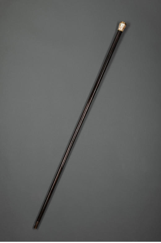 独角鹿西洋古董法国黄金藤蔓浮雕镶嵌母贝杖柄红木杖身古董手杖 商品图1