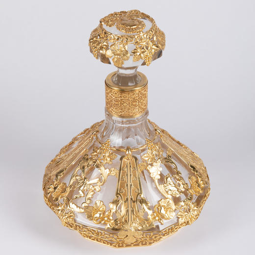 独角鹿西洋古董法国新艺术时期出品铜鎏金镶嵌水晶大型酒樽酒瓶 商品图2