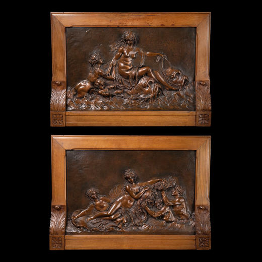 独角鹿西洋古董法国洛可可clodion风格女神维纳斯铸铜浮雕一对 商品图0