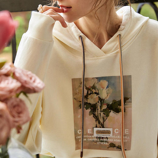 欧芮儿法式连帽加绒卫衣女秋冬2022年宽松慵懒小个子奶系穿搭上衣 商品图1