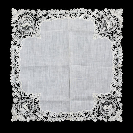 独角鹿西洋古董19世纪末比利时牡丹主题针绣蕾丝花边工艺蕾丝方巾 商品图0