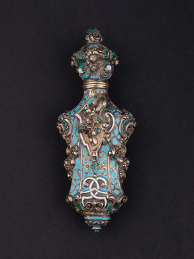 独角鹿西洋古董纯银镀金精雕修饰珐琅彩色花卉纹样醒神盐瓶香水瓶