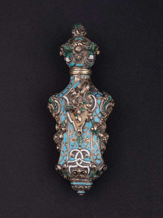 独角鹿西洋古董纯银镀金精雕修饰珐琅彩色花卉纹样醒神盐瓶香水瓶 商品图0