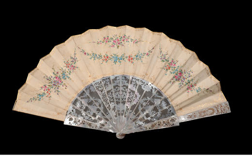 独角鹿西洋古董路易十五风宫廷贵族人物手绘纸质扇面镂雕母贝折扇 商品图3