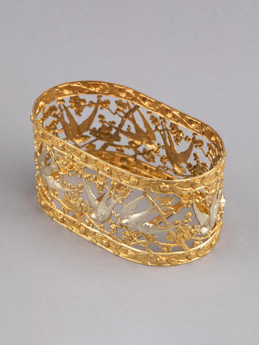 独角鹿西洋古董法国出品铜鎏金雕饰飞燕桃花主题水晶香水瓶套件 商品图3