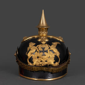 独角鹿西洋古董德国符腾堡州镀金黄铜徽章步兵军官尖顶头盔