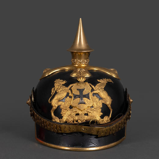 独角鹿西洋古董德国符腾堡州镀金黄铜徽章步兵军官尖顶头盔 商品图0