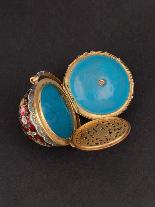 独角鹿西洋古董18k黄金珐琅嵌祖母绿彩色花卉纹样醒神盐瓶香水瓶 商品图4