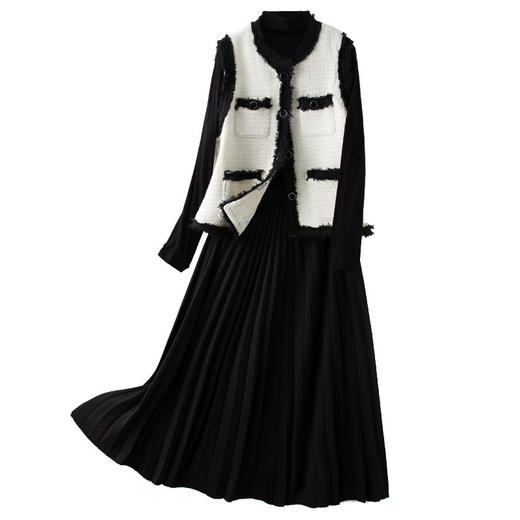 小个子显高时尚套装秋冬季温柔韩系小香风三件套裙HR-WX22869 商品图4