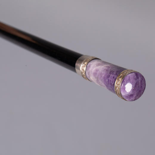独角鹿西洋古董1920年代装饰艺术时期法国紫水晶银带乌木黄铜手杖 商品图4