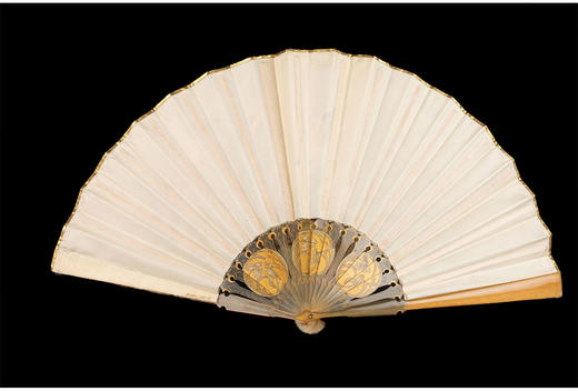 独角鹿西洋古董duvelleroy蜻蜓与鸢尾花手绘丝绸扇面牛角扇骨折扇 商品图3