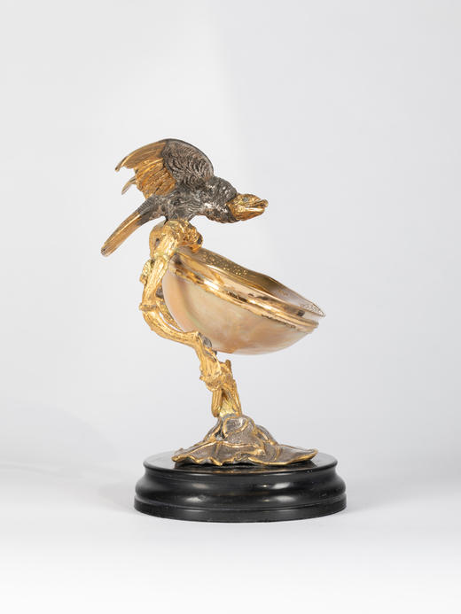 独角鹿西洋古董雄鹰黑色大理石底座铜鎏金铜鎏银镶嵌母贝置物盒 商品图1