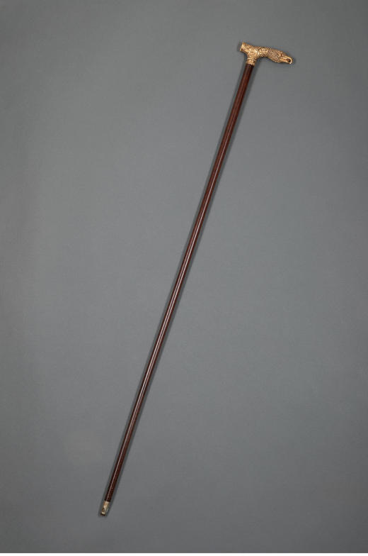 独角鹿西洋古董法国黄金鹰首雕刻卷草纹浮雕杖柄铃兰木杖身手杖 商品图1