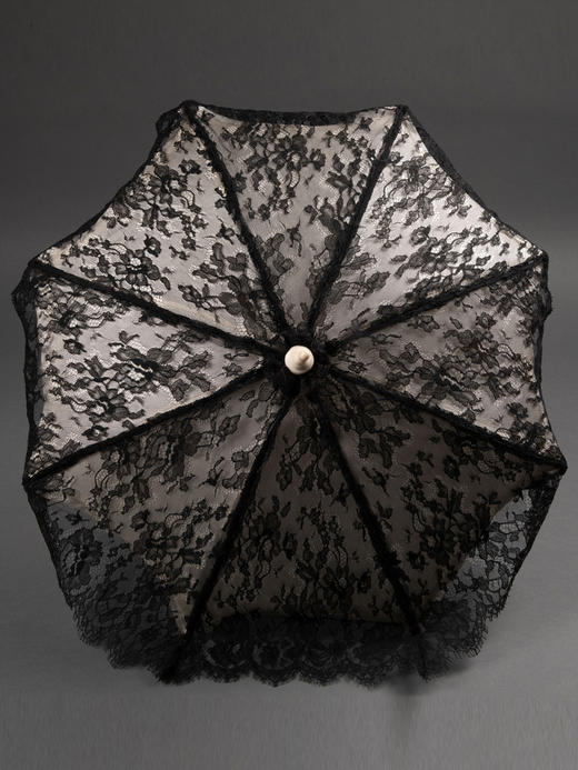 独角鹿西洋古董法国牛骨伞柄黑色尚蒂依蕾丝丝绸伞面古典淑女阳伞 商品图3