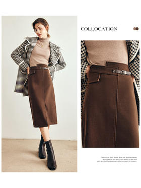 OLrain欧芮儿法式咖色毛呢半身裙女秋冬2023年新款高腰不规则裙子