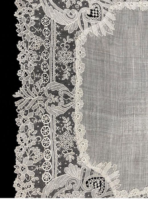 独角鹿西洋古董19世纪末欧洲出品芙蓉盛放主题手工蕾丝方巾手帕 商品图2