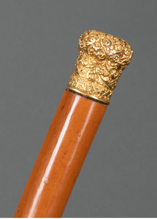 独角鹿西洋古董英国黄金浮雕杖柄马六甲藤木杖身古董手杖 商品图2