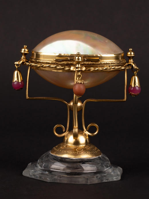 独角鹿西洋古董Palais Royal粉红吊坠八角水晶底座母贝首饰珍宝盒 商品图2