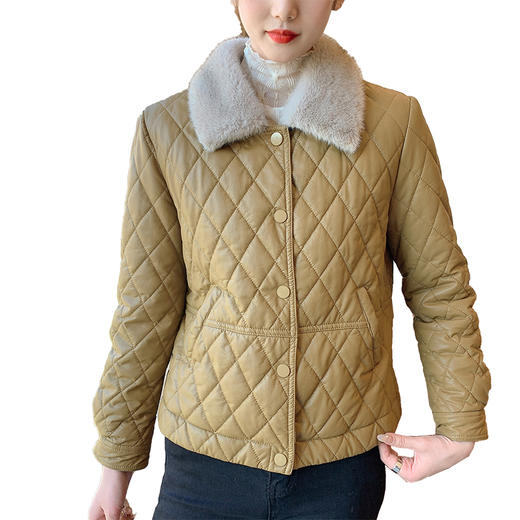 冬季新款，时尚休闲仿水貂毛毛领绗缝格子加绒加厚皮 HR-YYG82766 商品图4