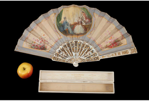 独角鹿西洋古董法国画师手绘纸面水粉扇面母贝描金扇骨双面折扇 商品图1