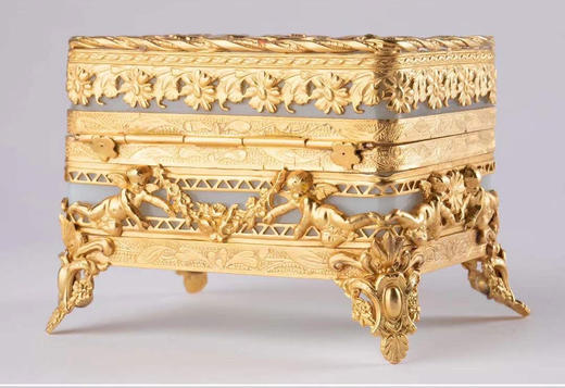 独角鹿西洋古董摆件新艺术主义风格铜鎏金水晶雕花首饰盒珍宝盒 商品图1