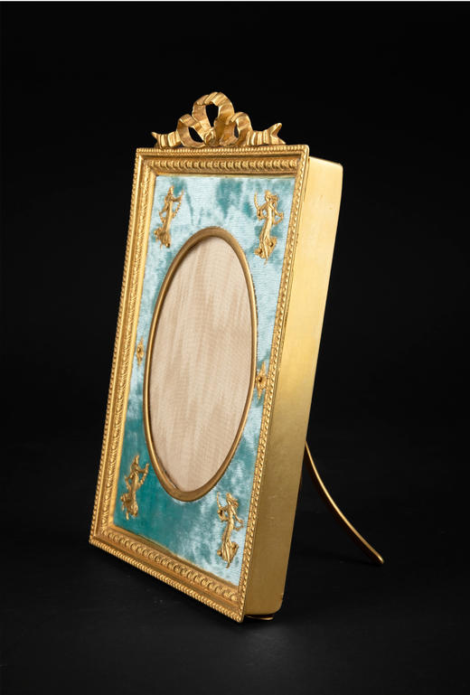 独角鹿西洋古董法国路易十六风格铜鎏金浮雕嵌蓝色天鹅绒方形相框 商品图2