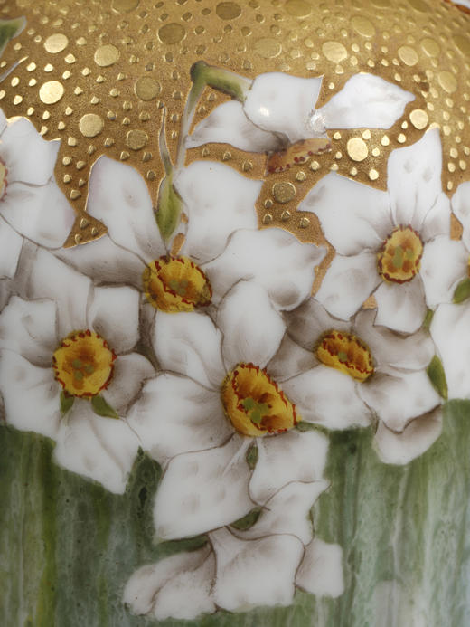 独角鹿西洋古董瓷器1900年代法国出品新艺术风格花卉主题花瓶 商品图3