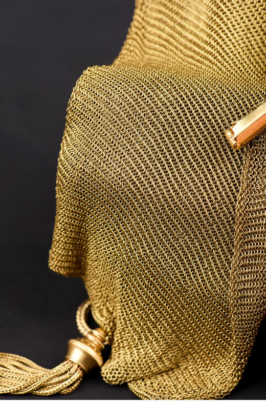 独角鹿西洋古董法国18K金长链珠扣流苏装饰黄金编织女士晚宴包 商品图3