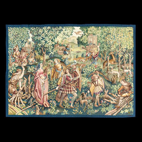 独角鹿西洋古董20世纪法国奥布松工坊贵族巡猎主题羊毛丝绸挂毯