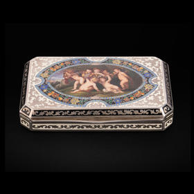 独角鹿西洋古董欧洲珐琅银镀金丘比特方形多面手绘珍宝盒首饰盒