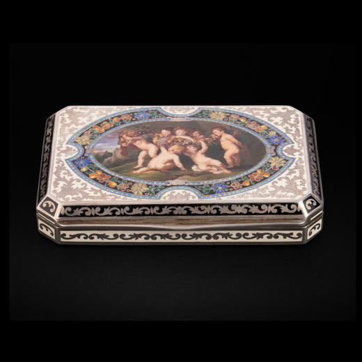 独角鹿西洋古董欧洲珐琅银镀金丘比特方形多面手绘珍宝盒首饰盒 商品图0