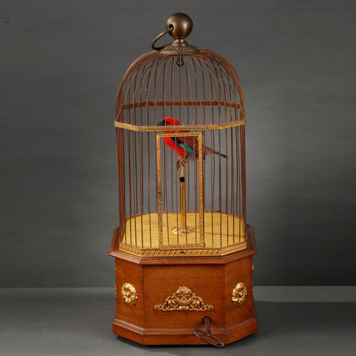 独角鹿西洋古董法国铜鎏金桃花心木鸟笼鸣鸟音乐盒八音盒 商品图2